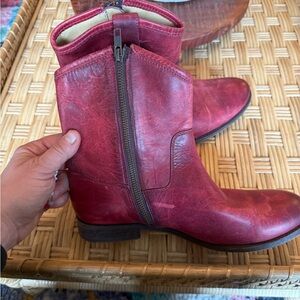 Frye Red Leather Ankle Boots